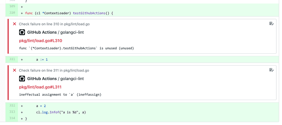 GitHub annotations of the action